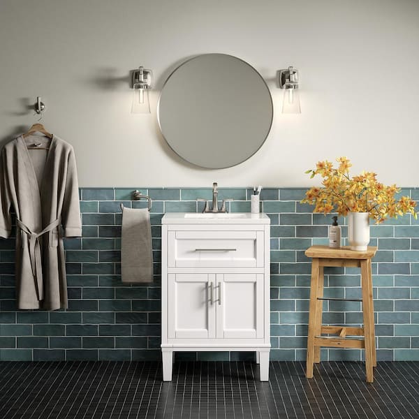 KOHLER Chesil 24in. Single Sink Freestanding White Bath Vanity with Bianco Bella Quartz Top Assembled