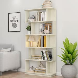 Fitzroy 64.56 in. Tall White Wood 5-Tier Rectangle Freestanding Display Bookcase For Living Room
