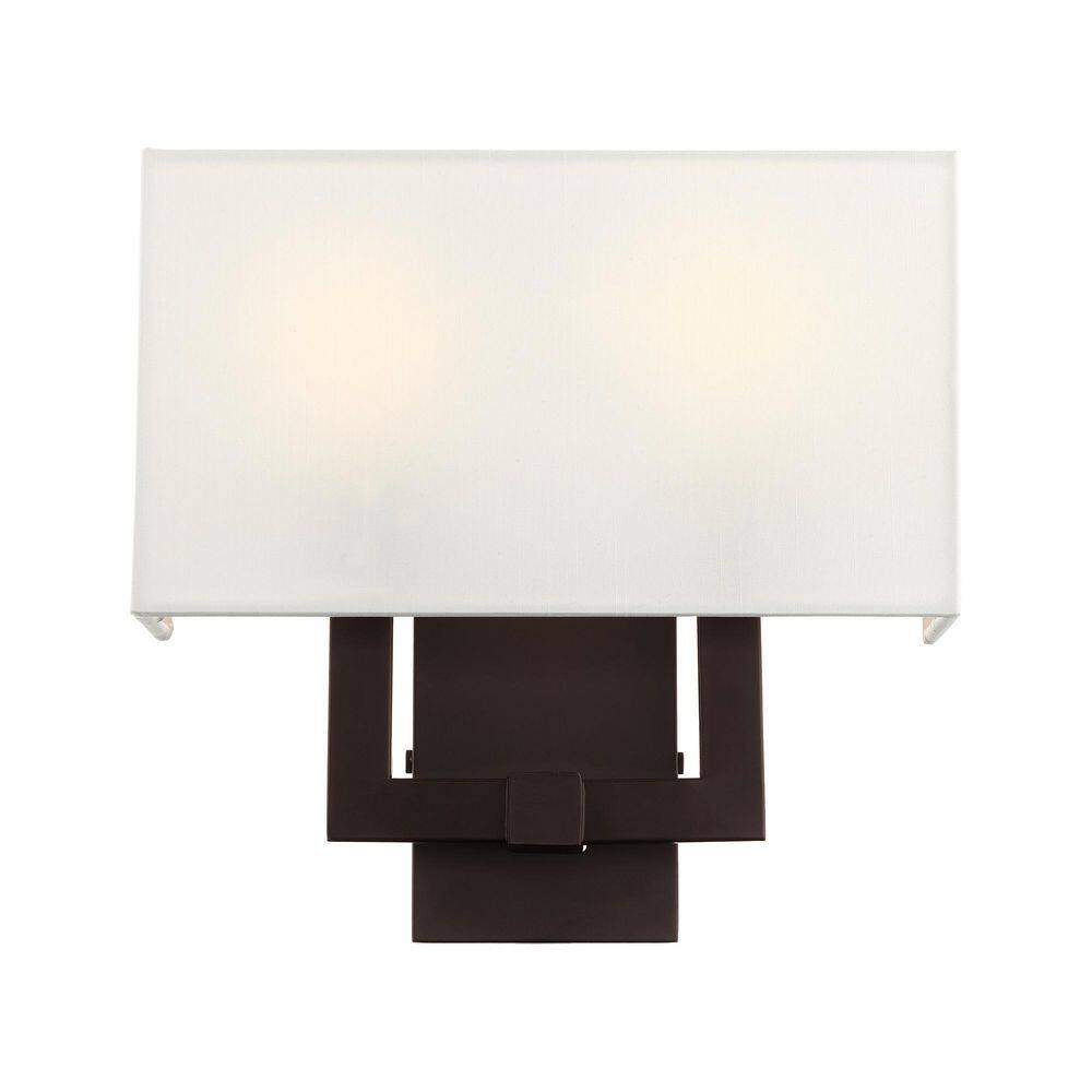 Hollborn Dimmable 2-Light Wall Sconce in Bronze with Off-White Shade