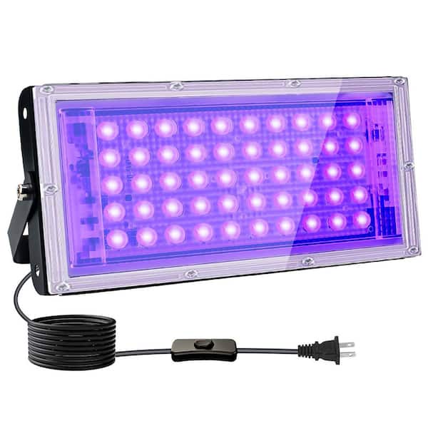 50W Black Finish Plug-In Integrated LED Landscape Flood Light, Blacklight with Switch for Glow Party, Halloween, Stage