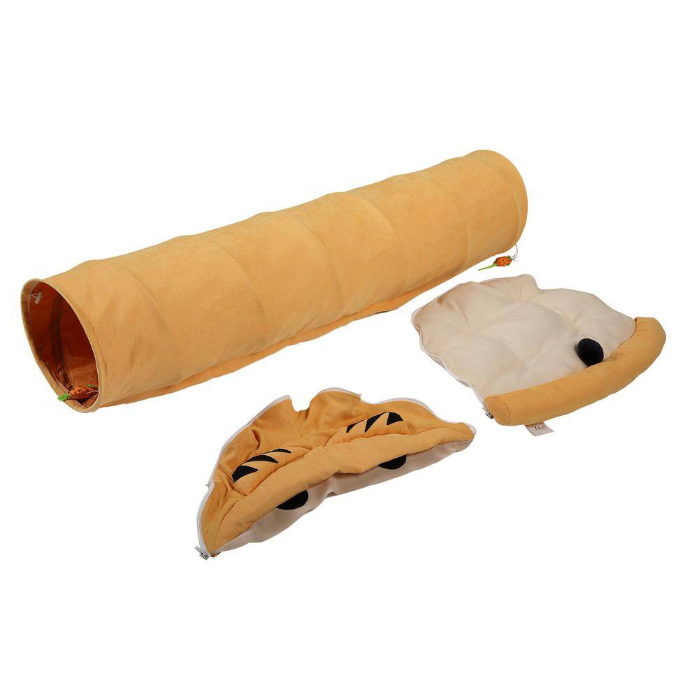 Medium Yellow Plush Polyester Cat Tunnel Bed