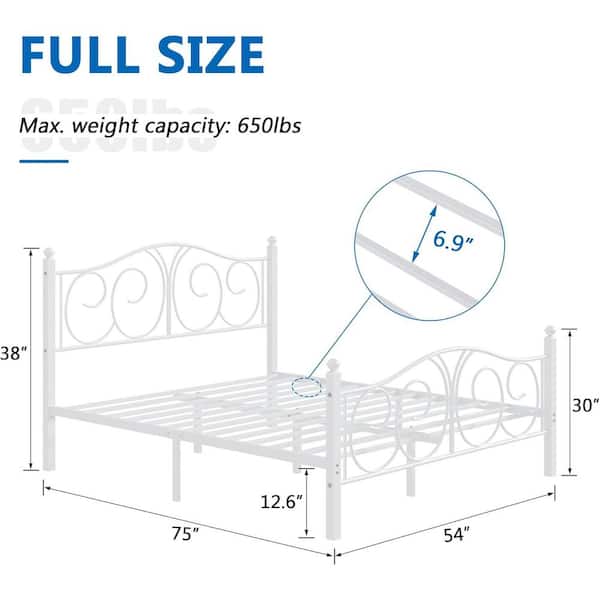 Modern Bed Frame White Metal Frame Full Platform Bed with Heavy-Duty Steel Slats, Easy Assembly Bed, No Box Spring Need