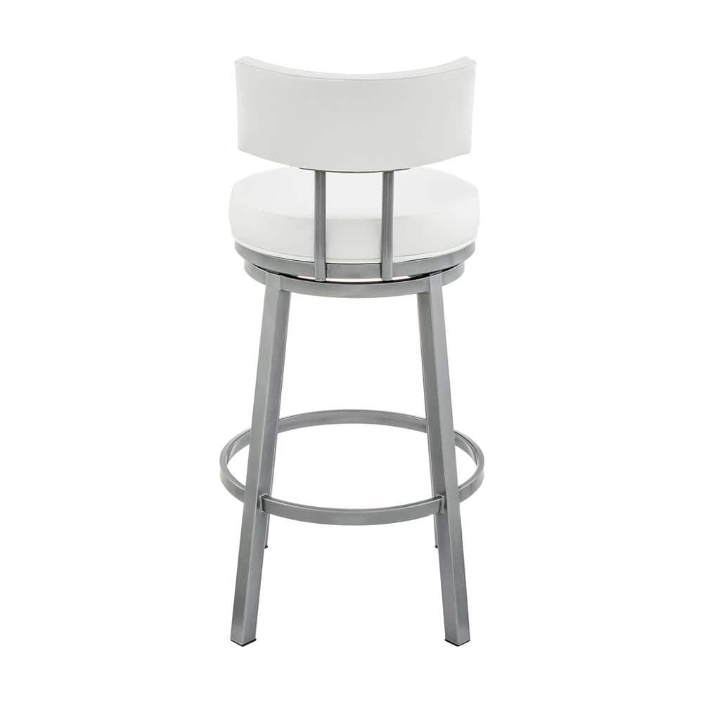 Soft White Faux Leather Swivel Bar Stool with Metal Frame