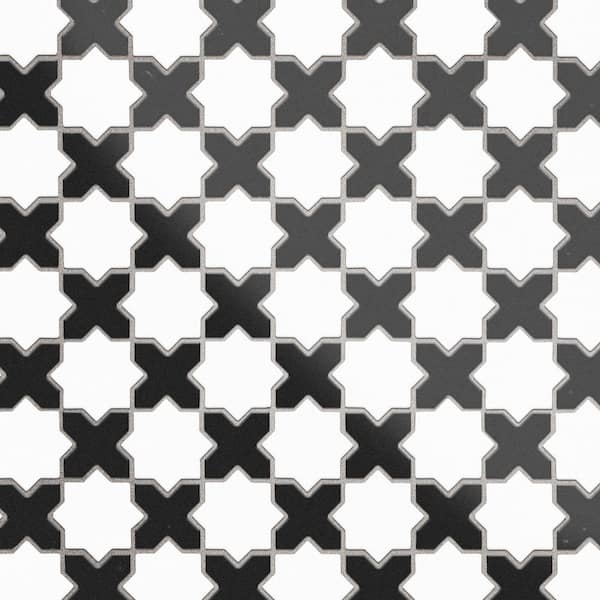 Merola Tile Metro 2 in. Star Matte White with Black Cross 12 in. x 12 in. Porcelain Floor and Wall Mosaic Tile (10.0 sq. ft. /Case)