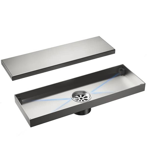 11.8 in. x 3.9 in. Linear Shower Drain Stainless Steel with Removable Grate and Hair Strainer in Brushed Nickel