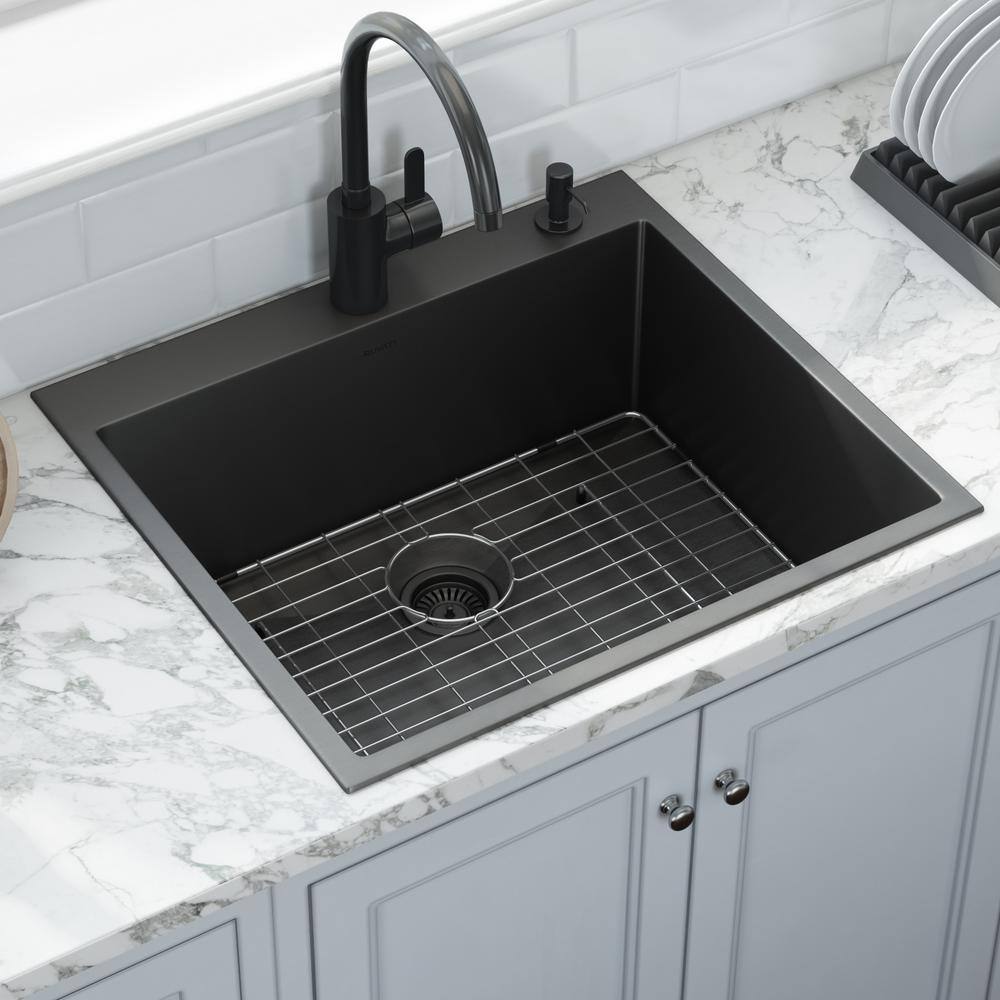 Gunmetal Black Stainless Steel Single Bowl Farmhouse Sink