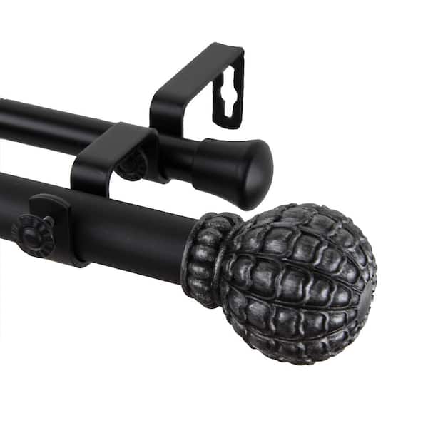 Rod Desyne Pod 160 in. - 240 in. Adjustable 1 in. Dia Double Curtain Rod in Black