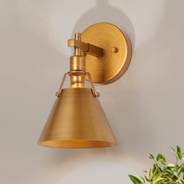 LNC 6 in. 1-Light Brushed Vintage Gold Bell Wall Sconce Mid-Century Cone Vanity Light for Entry Hallway Living Room Kitchen