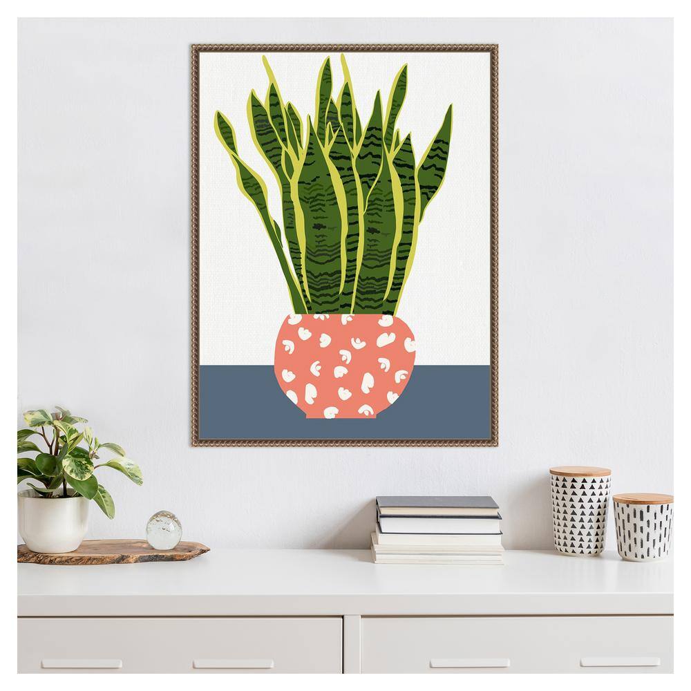 Boho-Chic Green Snake Plant Canvas Wall Art with Beaded Frame