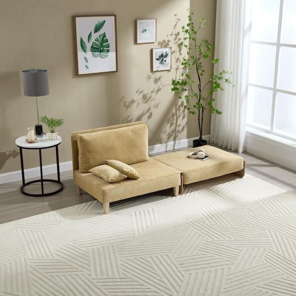 3-in-1 Yellow Chenille Oversized Accent Arm Chair Sofa Chair Convertible Sleeper Sofa Bed with 3 Pillows