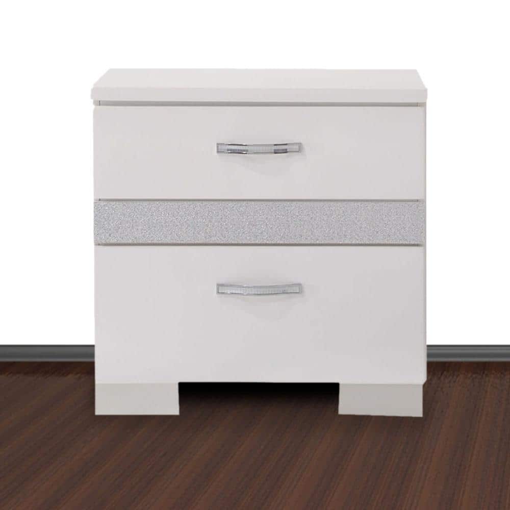 White Gloss Wood and Metal 2-Drawer Nightstand