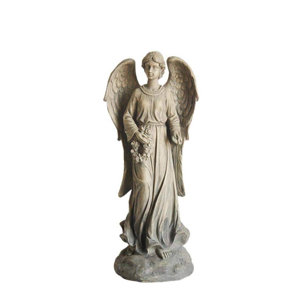 Northlight 26 in. Angel with Floral Wreath Statue 32233253 - The Home Depot