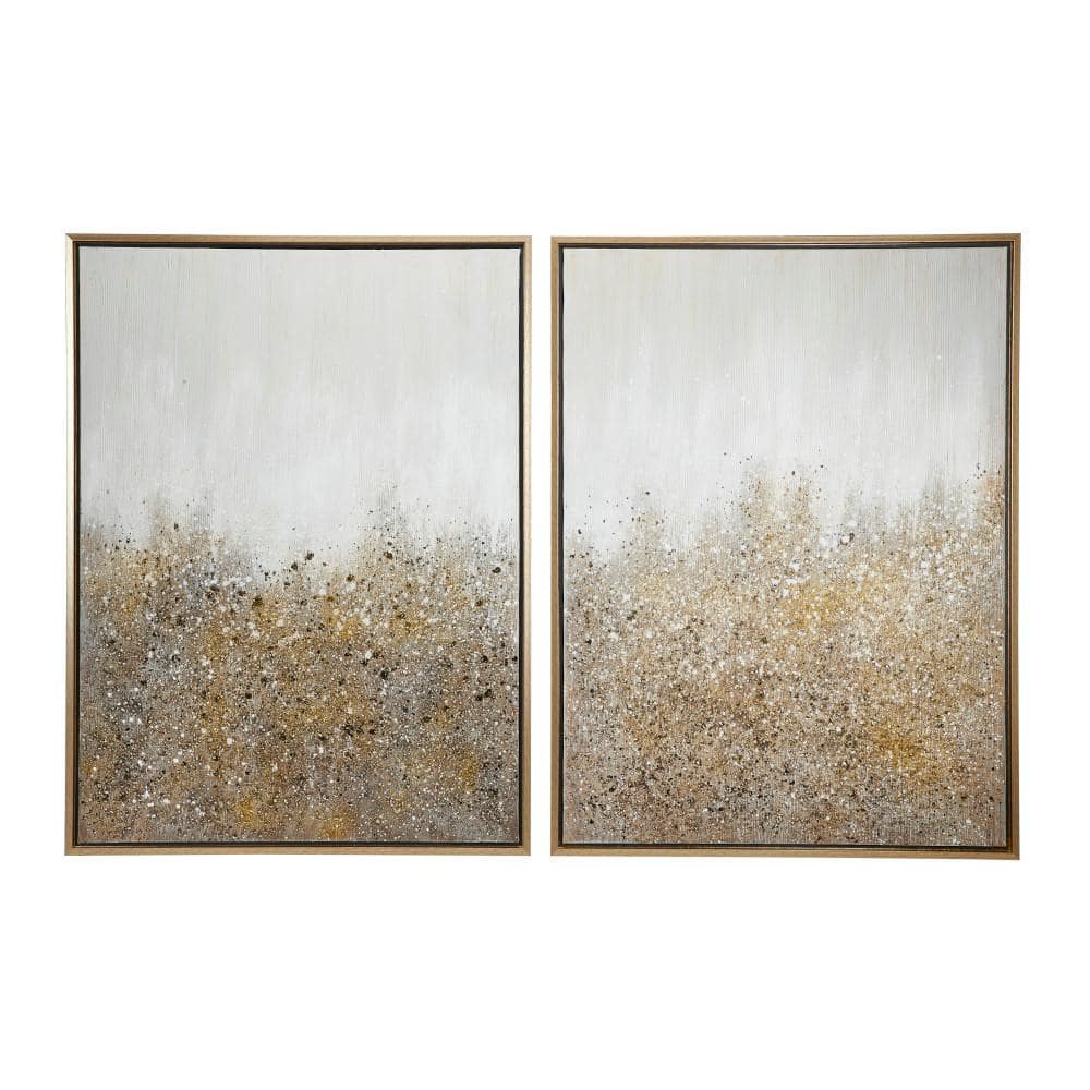 Gold and White Glitter Acrylic Abstract Framed Wall Art Set
