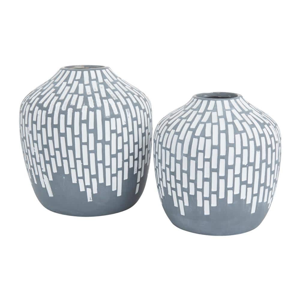 Contemporary Ceramic Bud Vase Set, Medium Gray, 10.6" Round