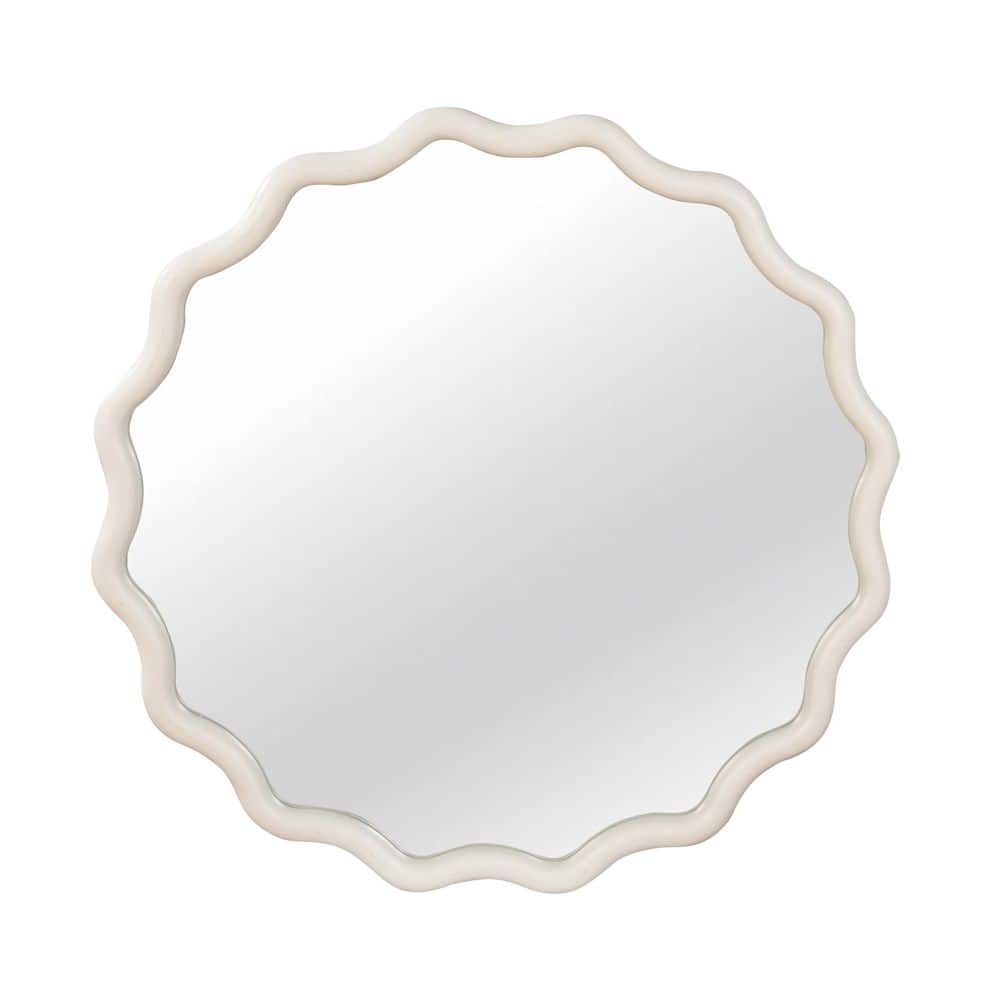 24 in. W x 24 in. H Round Solid Wood Framed Wall Bathroom Vanity Mirror in White price history on PriceWatchPro