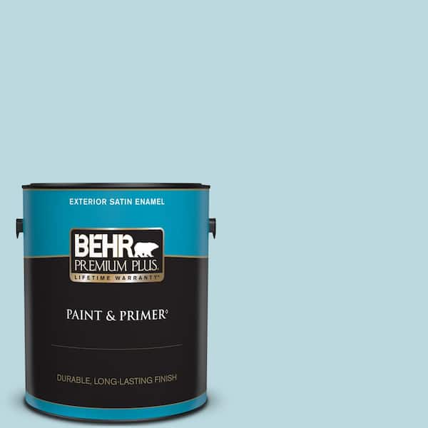 BEHR PREMIUM PLUS 1 gal. #S460-1 Air Blue Satin Enamel Exterior Paint & Primer