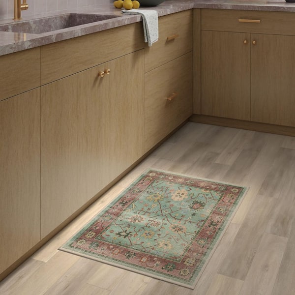 Machine Washable Rug with Standard Pad-Jemima Sage and Rosewood 2 ft. x 3 ft.