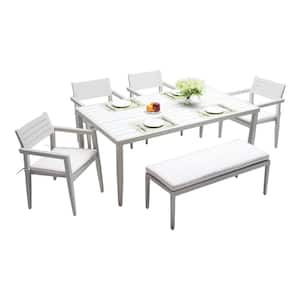 48 in. Light Gray Aluminum Outdoor Bench with White Cushion