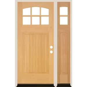 50 in. x 80 in. V-Groove Arched 6-Lite Unfinished Left Hand Douglas Fir Prehung Front Door Right Sidelite