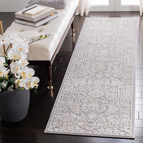 Reflection Light Gray/Cream 2 ft. x 8 ft. Border Floral Runner Rug