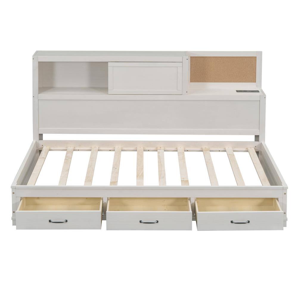 White Pine Wood Twin Daybed with Storage Drawers and Shelves