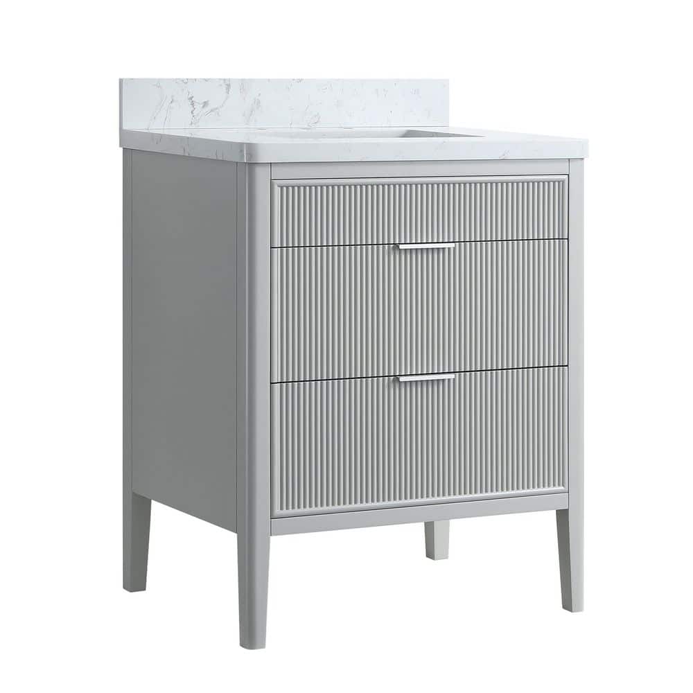 30 in. W Single Sink Solid Wood Bath Vanity in Light Gray with White Engineered Marble Top, Soft-Close price history on PriceWatchPro