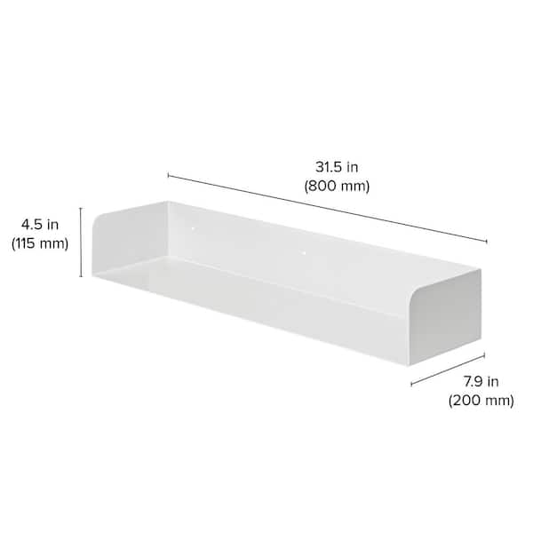 Showcase 31.5 in. x 7.9 in. x 4.5 in. White Steel Metal Decorative Wall Shelf with Brackets