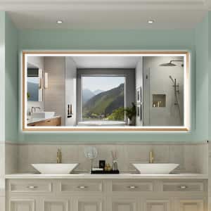 84 in. W x 40 in. H Large Rectangular Framed Defog, Plug Wall Backlit Front LED Light Bathroom Vanity Mirror in Gold