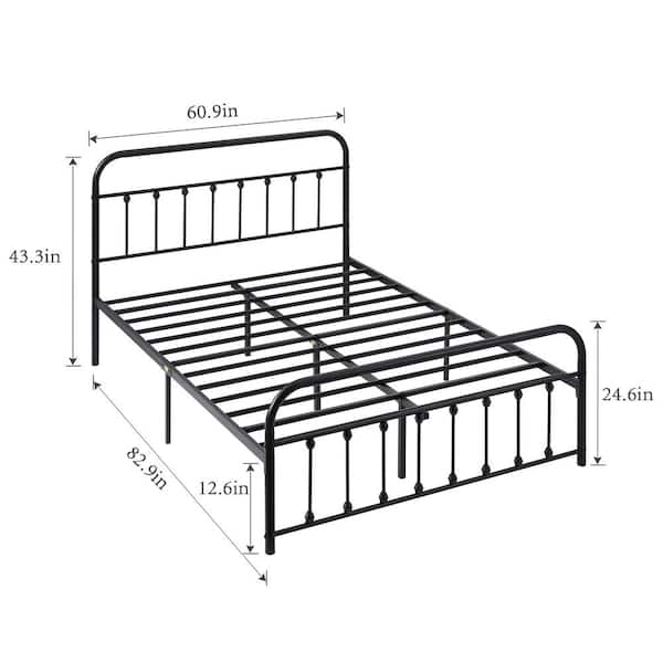 Queen Size Bed Frame, 62 W Metal Platform Bed Frames No Box Spring Needed, Heavy Duty Steel Slat Support, Black