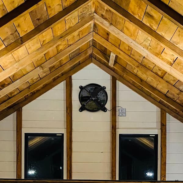 Amucolo - 3127 CFM 20 in. Black Gable Mount Fan Attic Gable Ventilator Shutter Exhaust Fan with Adjustable Temperature Thermostat