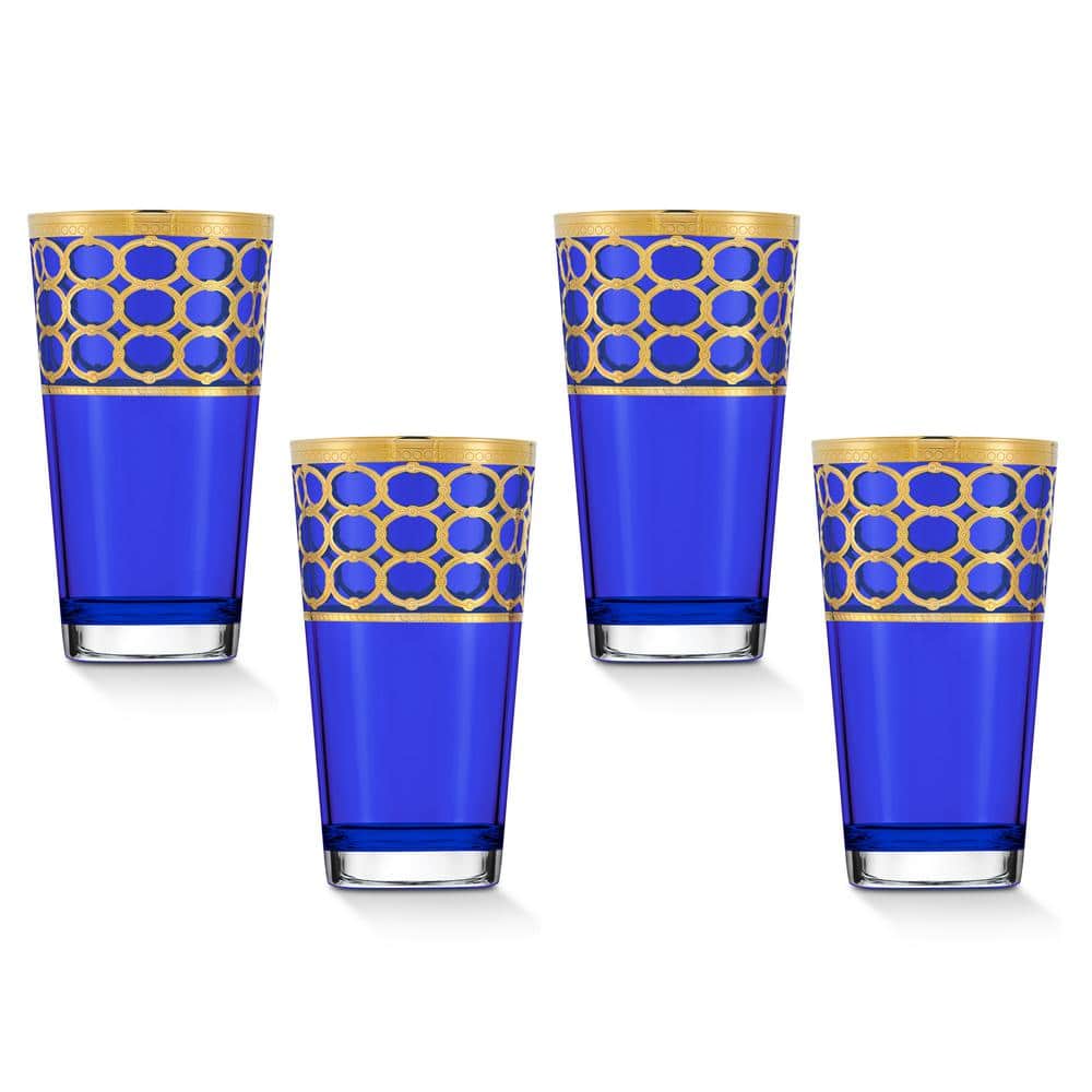 Lorren Home Trends 11 oz. Cobalt Blue with Gold Rings Highball Tumbler