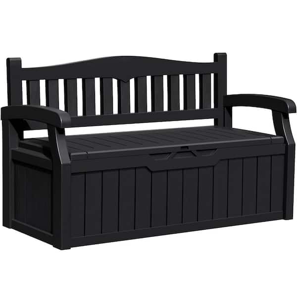 70 Gal. Black Outdoor Storage Bench Resin Deck Box