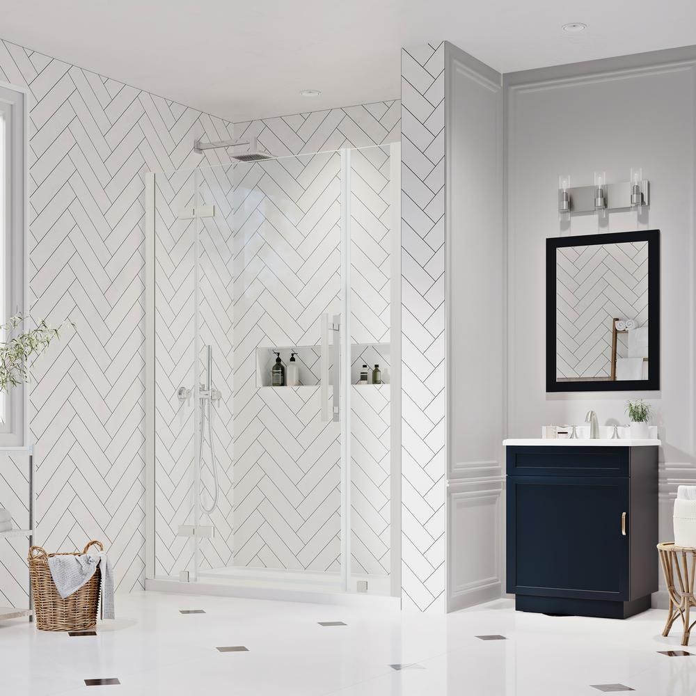 Tampa Satin Nickel Frameless Alcove Shower Kit with Tempered Glass Panels