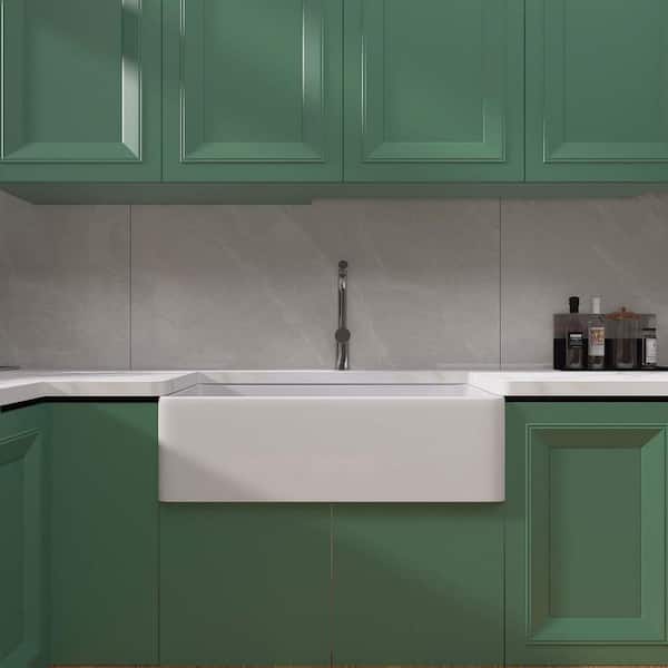 Modland Baily White Fireclay 36 in. Single Bowl Farmhouse Apron Workstation Kitchen Sink with Grid and Strainer