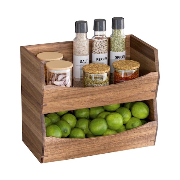 Seville Classics 2-Piece Stackable Acacia Storage Organizer Bin