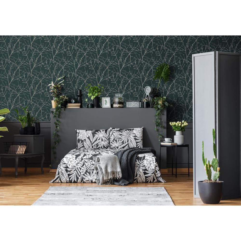 Green and Gold Vinyl Textured Floral Wallpaper Roll