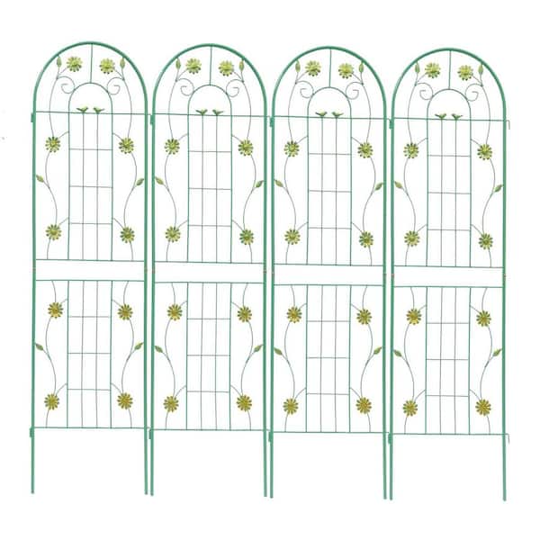 wayofatry 71 in. Height Metal Garden Rustproof Trellis Outdoor Flower Support with Pattern for Climbing Plants in Green (4 Pack)