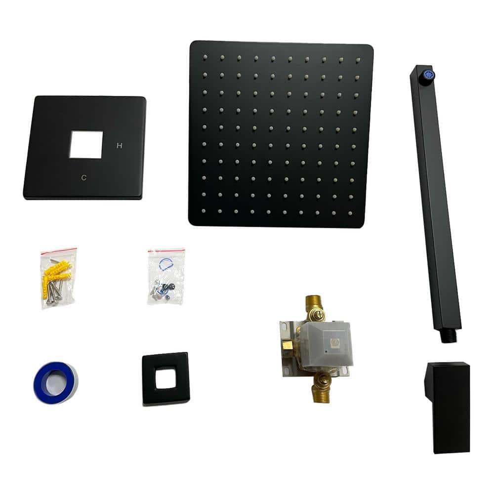 Matte Black Large Square Rain Shower Faucet with Lever Handle