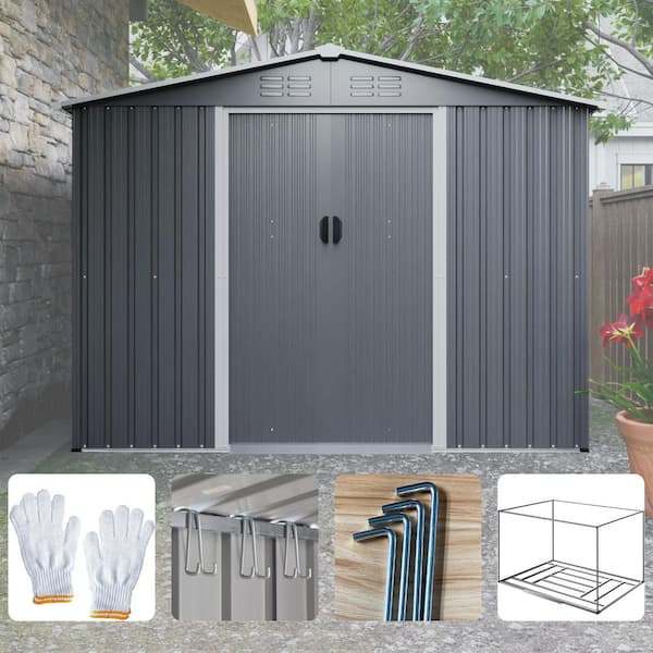 Sudzendf 8 ft. W x 6 ft. D Gray Metal Tool Storage Shed w