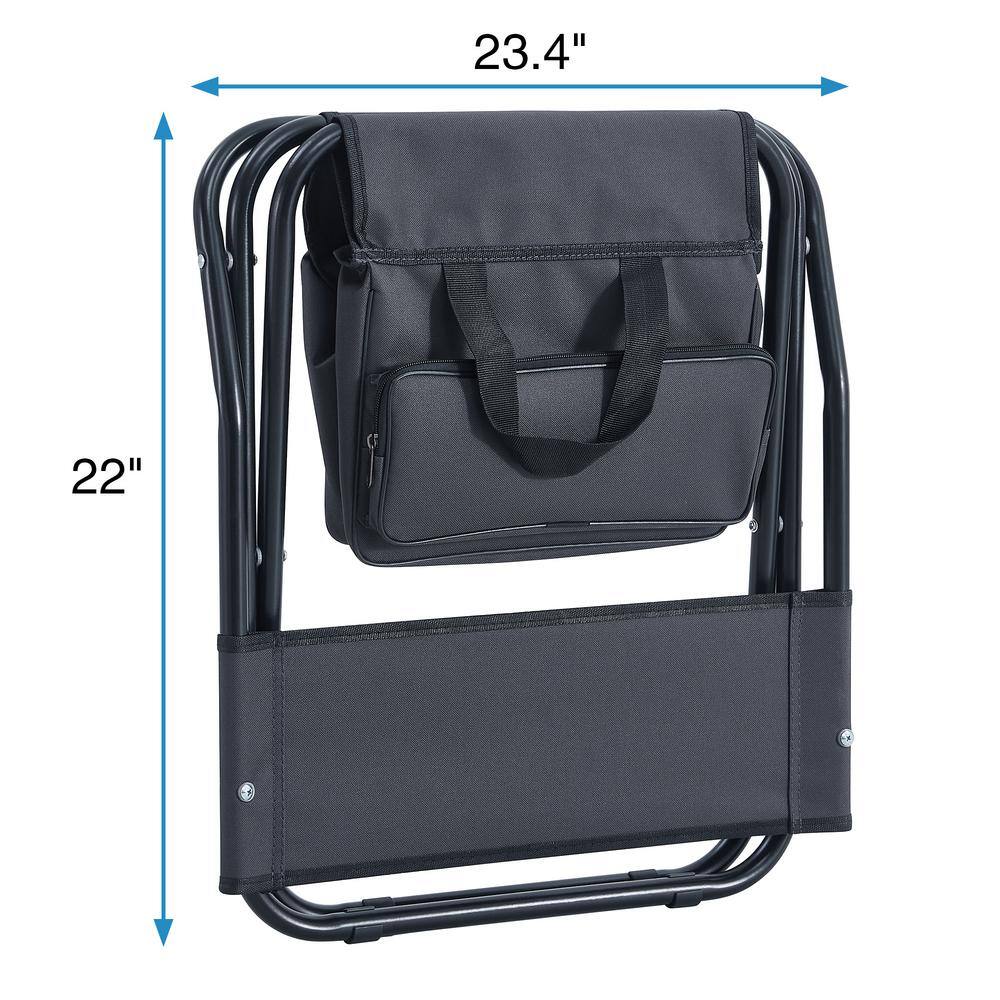 Gray Steel Folding Outdoor Chairs with Storage Bag, Set of 2