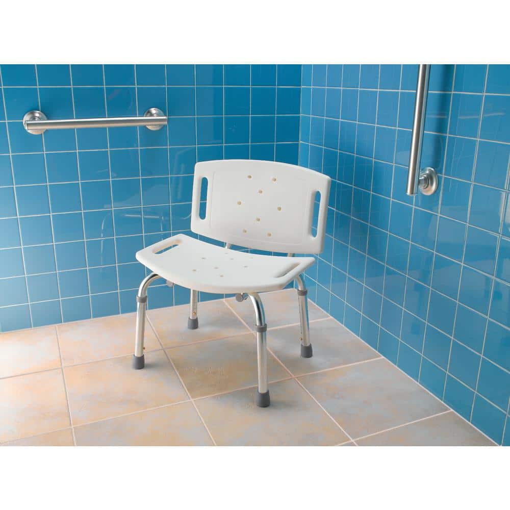 Adjustable White Polypropylene Shower Chair with Aluminum Legs