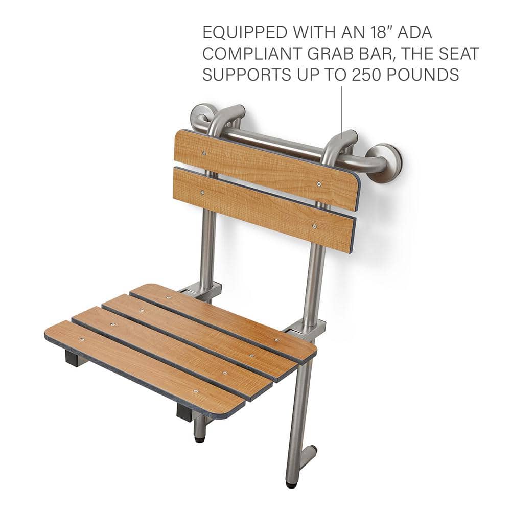 Adjustable Teak and Stainless Steel Foldable Shower Seat