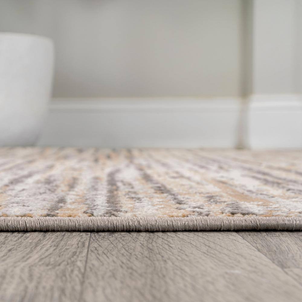 Beige and Gray Striped Synthetic Flat Woven Area Rug