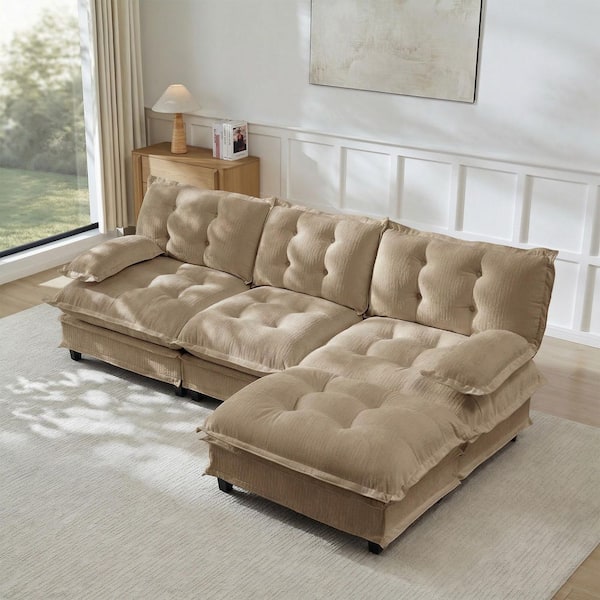 Kirk 107.8 in. Chenille Upholstery L-Shaped Sectional Sofa in. Brown with Ottoman, Light Coffe
