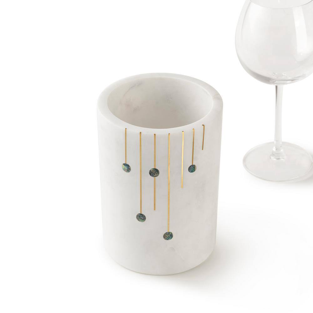 Elegant White Marble Wine Chiller with Gold Inlay