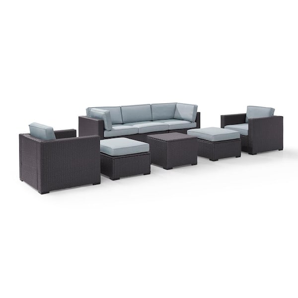 CROSLEY FURNITURE Biscayne 7-Person Wicker Outdoor Seating Set with Mist Cushions