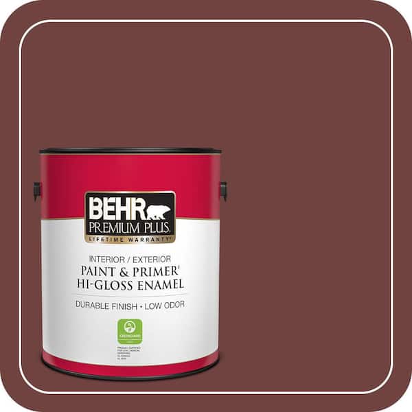 BEHR PREMIUM PLUS 1 gal. #ICC-82 Library Red Hi-Gloss Enamel Interior/Exterior Paint & Primer