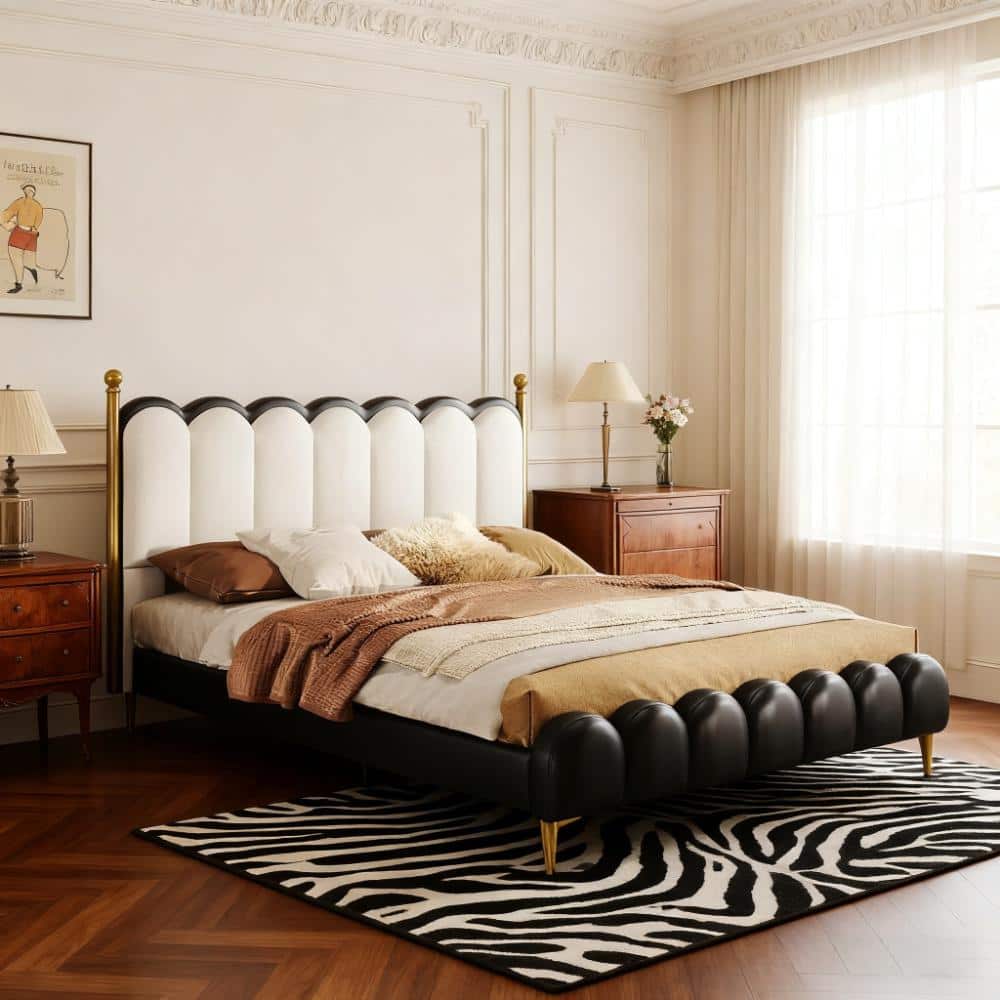 Black PU Leather Upholstered Frame Queen Size Platform Bed with Headboard, Footboard, Bedposts price history on PriceWatchPro