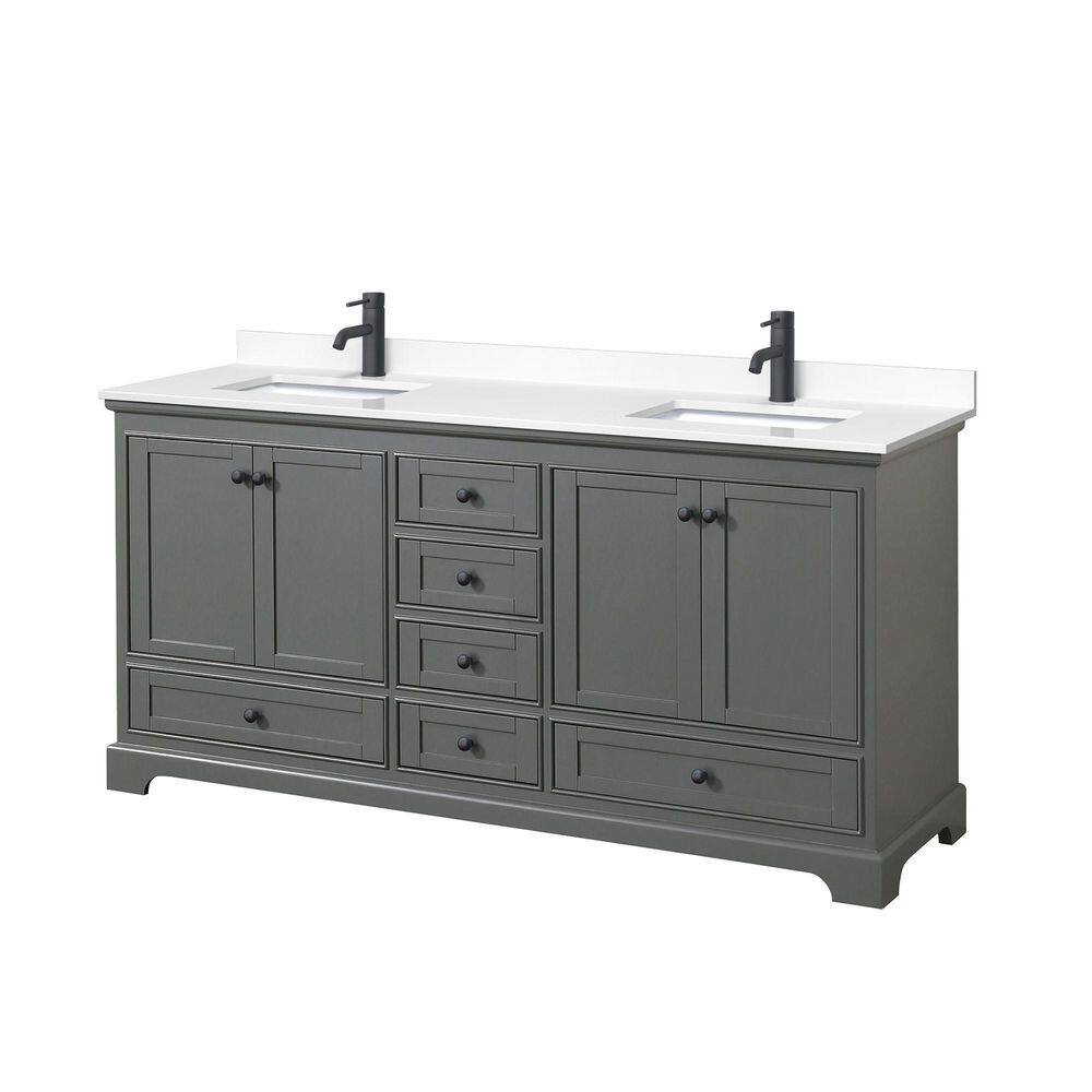 Deborah 72'' Dark Gray Double Vanity with White Marble Top and Matte Black Hardware