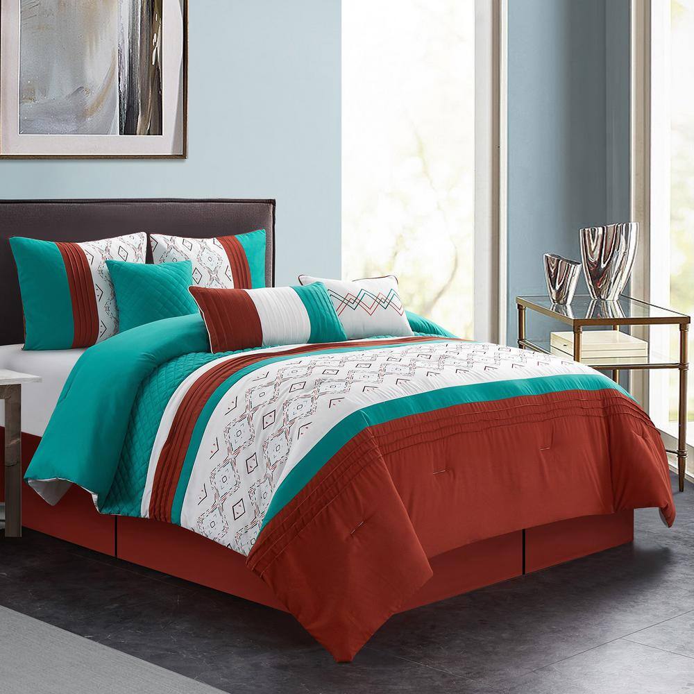 Sx 7 Piece Multi Colored Patchwork Polyester California King Comforter Set Luxury Bed In A Bag Ns Ck The Home Depot Sx 7 Piece Multi Colored Patchwork, Red California King Bedding
